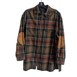 Lauren Ralph Lauren Brown Green Plaid Button-Down Shirt with Elbow Patches
